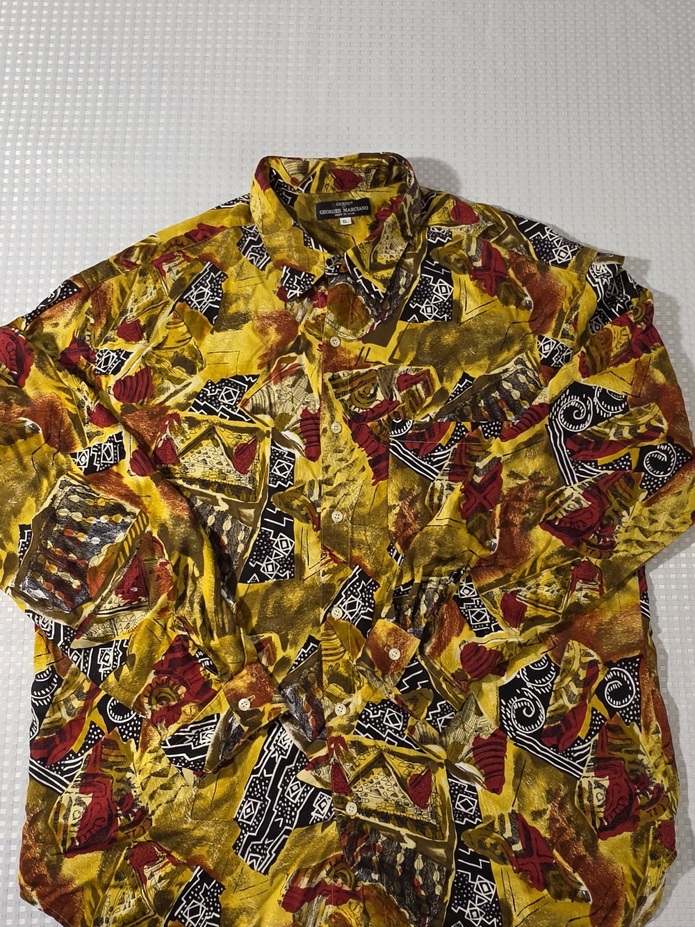 Guess Men's Yellow, Red & Black Patterned Button-Down Shirt